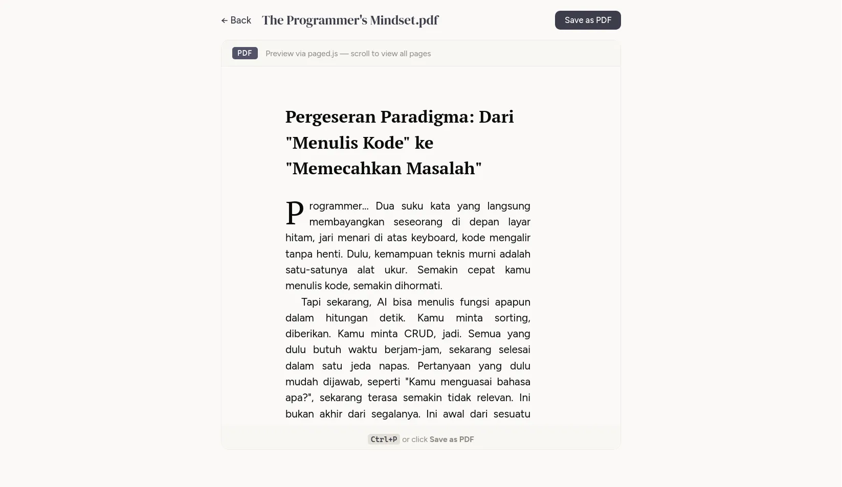 Markbook PDF preview showing beautiful typography